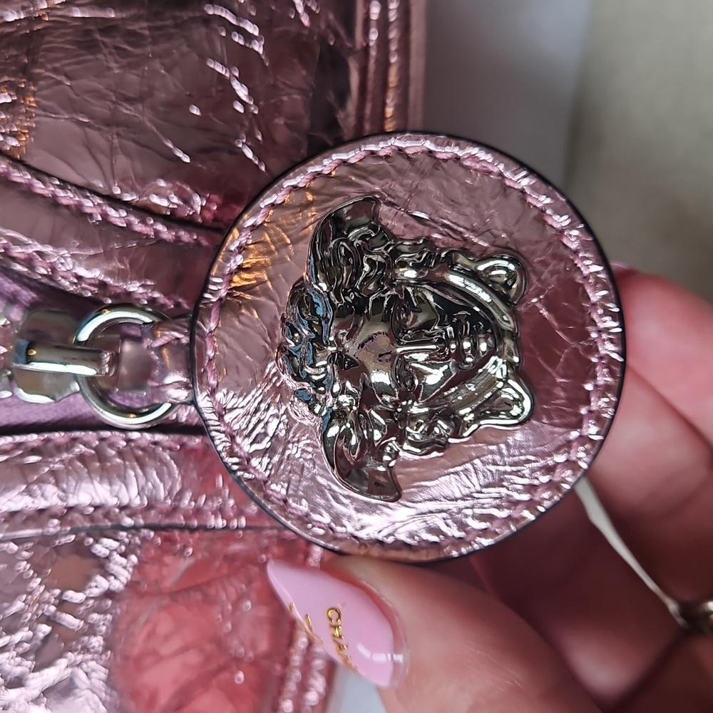 NWT $1850 Versace x Dua Lipa Pink Metallic Leather Bag Silver Medusa - Picture 3 of 14